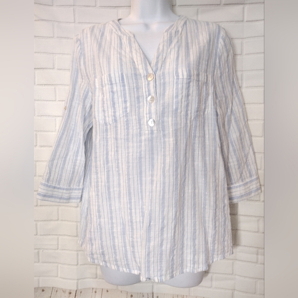 Cathy Petite White and Blue Striped Blouse - Picture 2 of 10